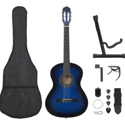 vidaXL 12-tlg. Klassikgitarren-Set für Anfänger Blau 4/4 39"