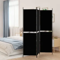 vidaXL 3-tlg. Paravent Schwarz 150x180 cm Stoff