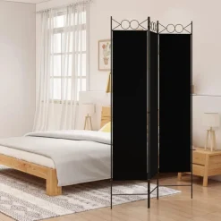 vidaXL 3-tlg. Paravent Schwarz 120x200 cm Stoff