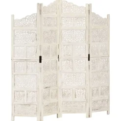 vidaXL 4tlg. Raumteiler Handgeschnitzt Weiß 160×165cm Mango Massivholz