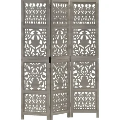 vidaXL 3tlg. Raumteiler Handgeschnitzt Grau 120×165cm Mango Massivholz