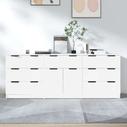vidaXL 3-tlg. Sideboard Weiß Holzwerkstoff