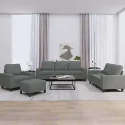 vidaXL 4-tlg. Sofagarnitur Dunkelgrau Stoff