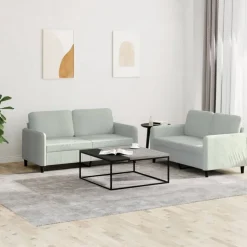 vidaXL 2-tlg. Sofagarnitur Hellgrau Samt