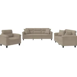 vidaXL 3-tlg. Sofagarnitur mit Kissen Taupe Mikrofasergewebe