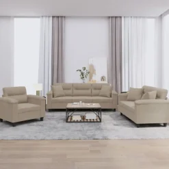 vidaXL 3-tlg. Sofagarnitur mit Kissen Taupe Mikrofasergewebe