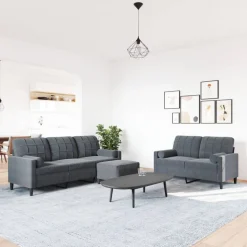 vidaXL 3-tlg. Sofagarnitur mit Kissen Dunkelgrau Samt