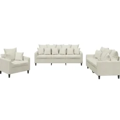 vidaXL 3-tlg. Sofagarnitur mit Kissen Creme Samt