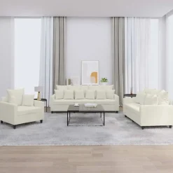 vidaXL 3-tlg. Sofagarnitur mit Kissen Creme Samt