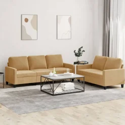 vidaXL 2-tlg. Sofagarnitur mit Kissen Braun Samt