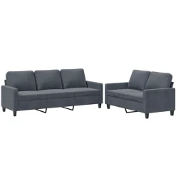 vidaXL 2-tlg. Sofagarnitur mit Kissen Dunkelgrau Samt