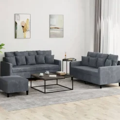 vidaXL 3-tlg. Sofagarnitur mit Kissen Dunkelgrau Samt