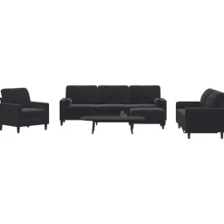 vidaXL 4-tlg. Sofagarnitur mit Kissen und Nackenrollen Schwarz Samt