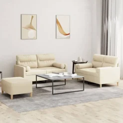 vidaXL 3-tlg. Sofagarnitur mit Kissen Creme Stoff