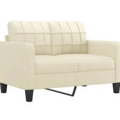 vidaXL 2-tlg. Sofagarnitur mit Kissen Creme Kunstleder