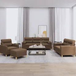 vidaXL 4-tlg. Sofagarnitur mit Kissen Braun Stoff