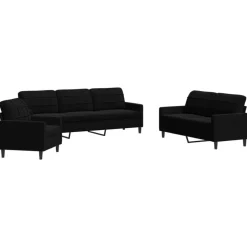 vidaXL 3-tlg. Sofagarnitur mit Kissen Schwarz Samt