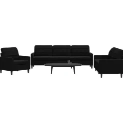 vidaXL 3-tlg. Sofagarnitur mit Kissen Schwarz Samt