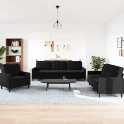 vidaXL 3-tlg. Sofagarnitur mit Kissen Schwarz Samt