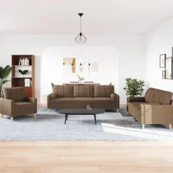 vidaXL 3-tlg. Sofagarnitur mit Dekokissen Braun Stoff