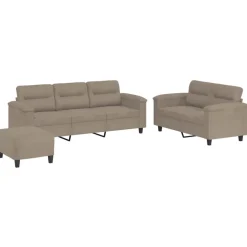 vidaXL 3-tlg. Sofagarnitur mit Kissen Taupe Mikrofasergewebe