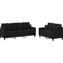 vidaXL 2-tlg. Sofagarnitur mit Kissen Schwarz Stoff