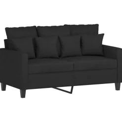 vidaXL 2-tlg. Sofagarnitur mit Kissen Schwarz Stoff