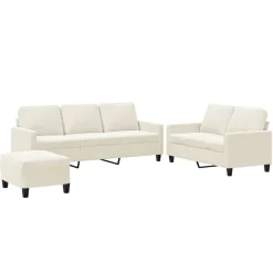 vidaXL 3-tlg. Sofagarnitur mit Kissen Creme Samt