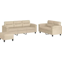 vidaXL 3-tlg. Sofagarnitur mit Kissen Creme Mikrofasergewebe