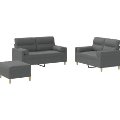 vidaXL 3-tlg. Sofagarnitur mit Kissen Dunkelgrau Stoff