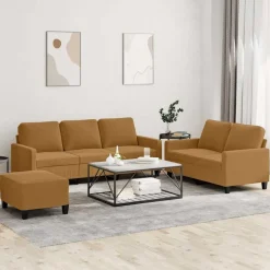 vidaXL 3-tlg. Sofagarnitur mit Kissen Braun Samt