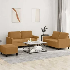 vidaXL 3-tlg. Sofagarnitur mit Kissen Braun Samt