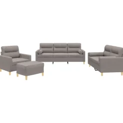 vidaXL 4-tlg. Sofagarnitur mit Kissen Taupe Stoff
