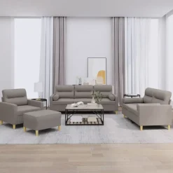 vidaXL 4-tlg. Sofagarnitur mit Kissen Taupe Stoff
