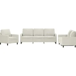 vidaXL 3-tlg. Sofagarnitur mit Kissen Creme Samt