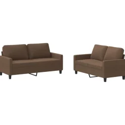 vidaXL 2-tlg. Sofagarnitur mit Kissen Braun Stoff