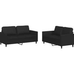vidaXL 2-tlg. Sofagarnitur mit Kissen Schwarz Kunstleder