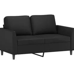 vidaXL 2-tlg. Sofagarnitur mit Kissen Schwarz Kunstleder