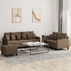 vidaXL 3-tlg. Sofagarnitur mit Kissen Braun Stoff
