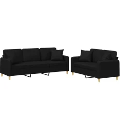 vidaXL 2-tlg. Sofagarnitur mit Kissen Schwarz Stoff