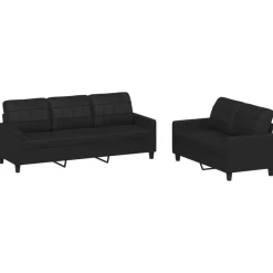 vidaXL 2-tlg. Sofagarnitur mit Kissen Schwarz Kunstleder