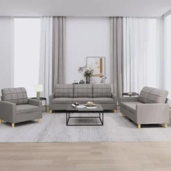 vidaXL 3-tlg. Sofagarnitur mit Kissen Taupe Stoff
