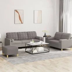 vidaXL 3-tlg. Sofagarnitur mit Kissen Taupe Stoff