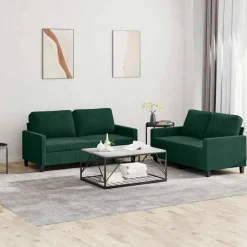 vidaXL 2-tlg. Sofagarnitur mit Kissen Dunkelgrün Samt