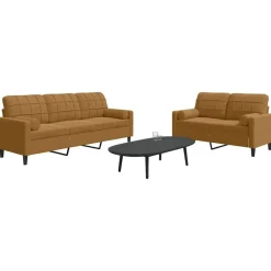 vidaXL 2-tlg. Sofagarnitur mit Kissen und Nackenrollen Braun Samt
