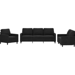 vidaXL 3-tlg. Sofagarnitur mit Kissen Schwarz Samt