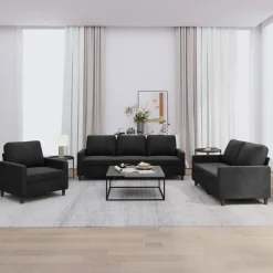 vidaXL 3-tlg. Sofagarnitur mit Kissen Schwarz Samt