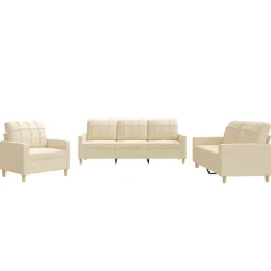 vidaXL 3-tlg. Sofagarnitur mit Kissen Creme Stoff