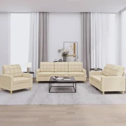 vidaXL 3-tlg. Sofagarnitur mit Kissen Creme Stoff