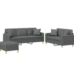 vidaXL 3-tlg. Sofagarnitur mit Kissen Dunkelgrau Stoff
